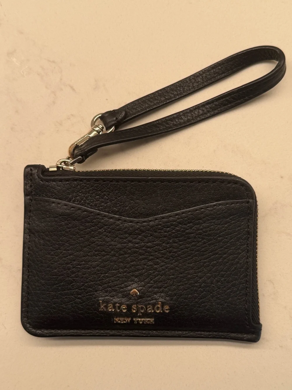 kate spade Black Leather Logo Card Wallet with Gold-tone Accent